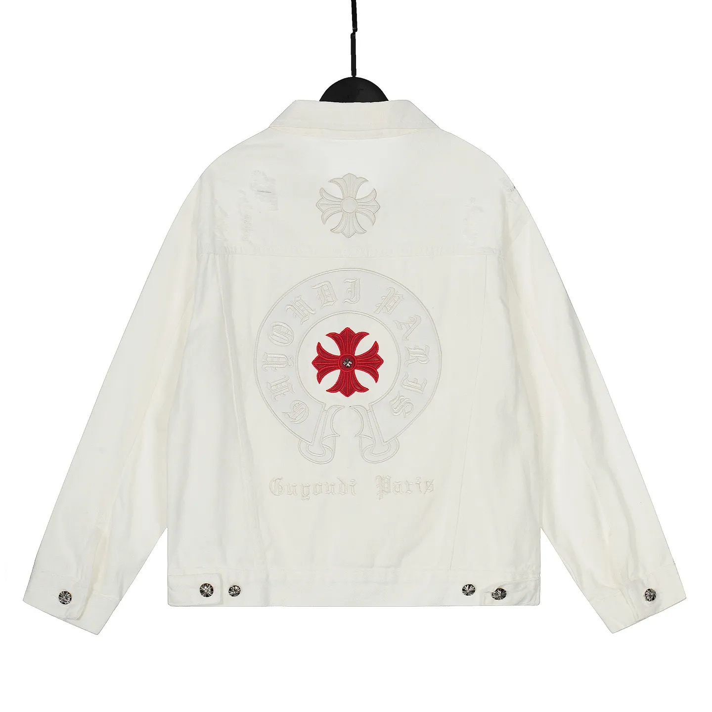 P270 💰 Chrome Hearts Chrome Hearts Cross-Patch Leather Embroidered Shirt Denim Jacket OS version can be worn by both men and women! The fabric is made of twill gauze cotton fabric! The texture is clear and smooth, not easy to wrinkle or fade! The embroidery process is complex and repetitive. There are more than 20 leather labels. It takes 6 repeated embroidery steps to complete the back body. The requirements for the embroidery machine are very strict, and the distance is 45 cm! It won’t work if the spacing is too big, and it won’t work if it’s too small! We make clothes with care, and every detail must be restored one to one! The hardware is all carved and cast, and they are all genuine from the original factory! This piece of clothing consumes a lot of material, with more than 3 meters of material used for one piece of clothing! After the garment is made, it needs to be fixed at high temperature, washed at a water temperature of more than 70 degrees, and softened by adding softener to make the upper body softer and smoother! There is a flap on the sleeve that can be stored into short sleeves! Make it fit that understanding Color: Black White Size: S-M-L-XL